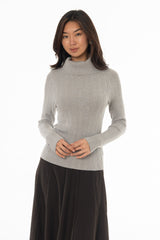 Grey Cowl Neck Knit Sweater