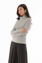 Grey Cowl Neck Knit Sweater