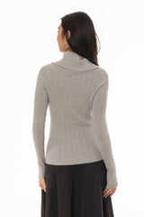 Grey Cowl Neck Knit Sweater