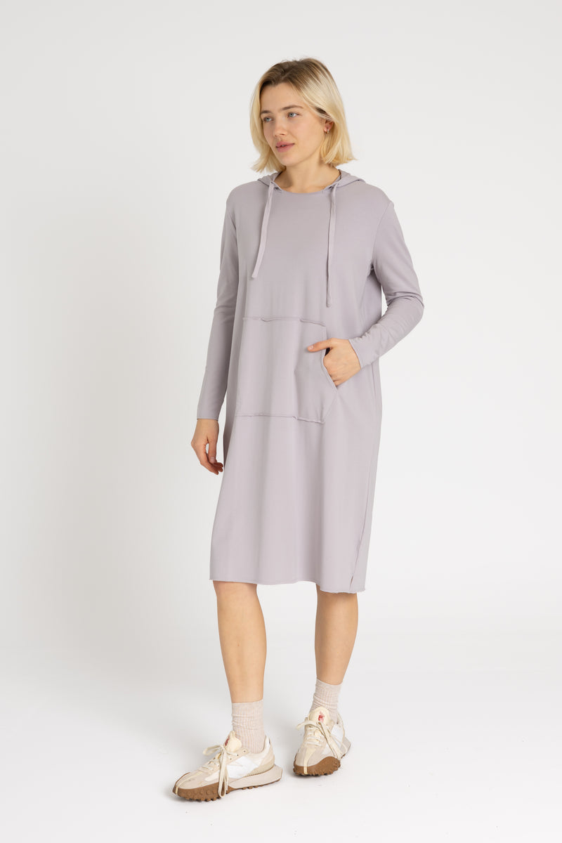 Grey Drawstring Hoodie Dress