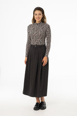 Grey Front Pleated Flared Skirt
