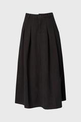 Grey Front Pleated Flared Skirt