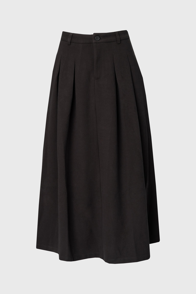 Grey Front Pleated Flared Skirt