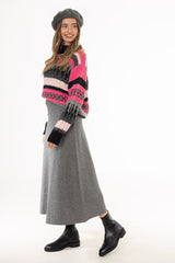 Grey Knit Flare Midi Skirt