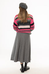 Grey Knit Flare Midi Skirt