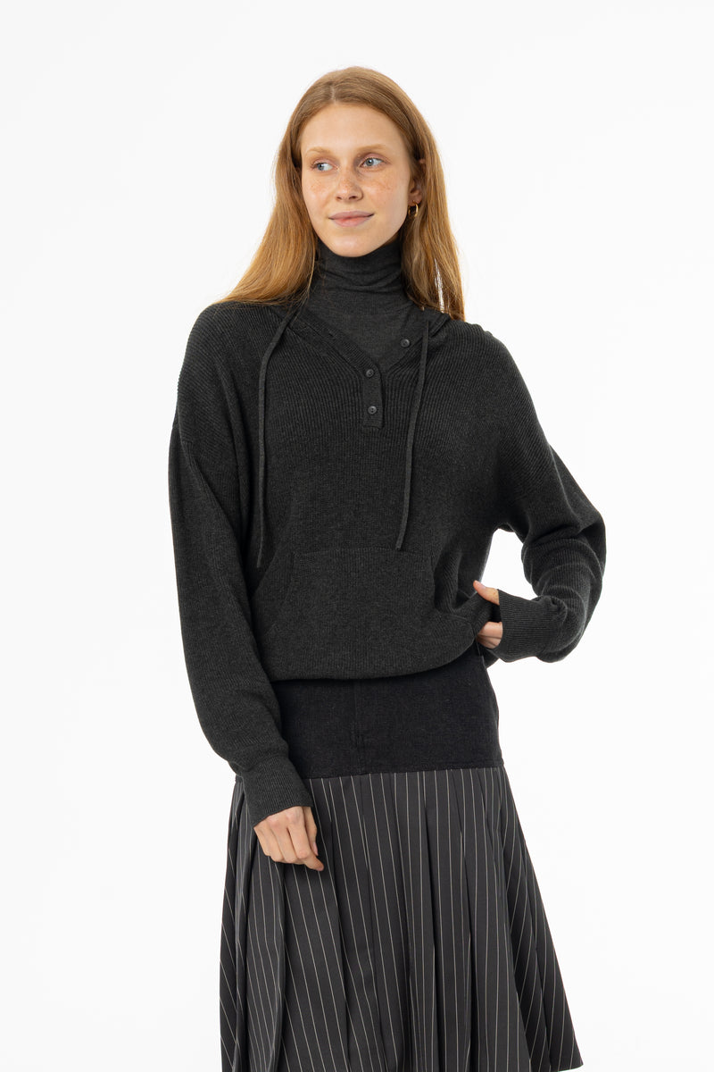 Grey Knit Hoodie Sweater