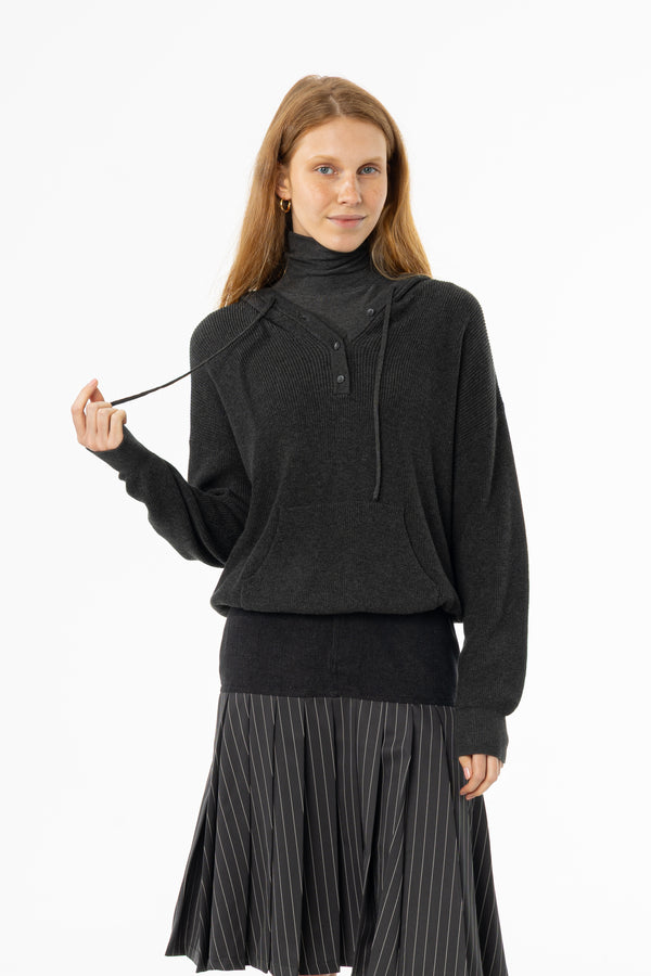 Grey Knit Hoodie Sweater