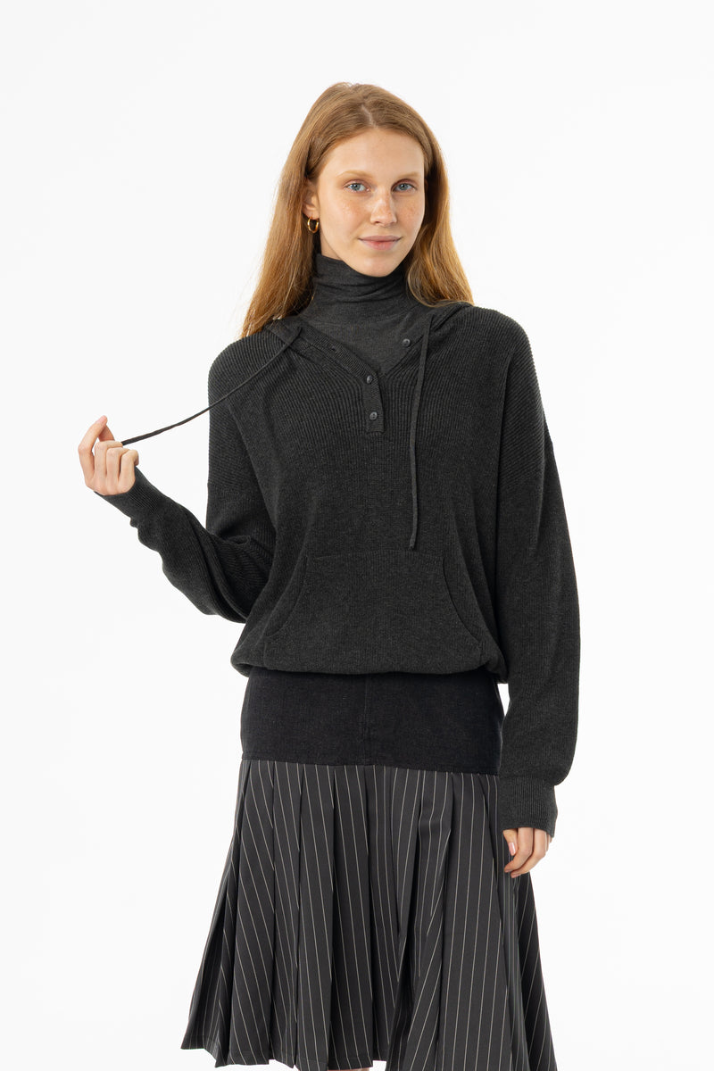 Grey Knit Hoodie Sweater