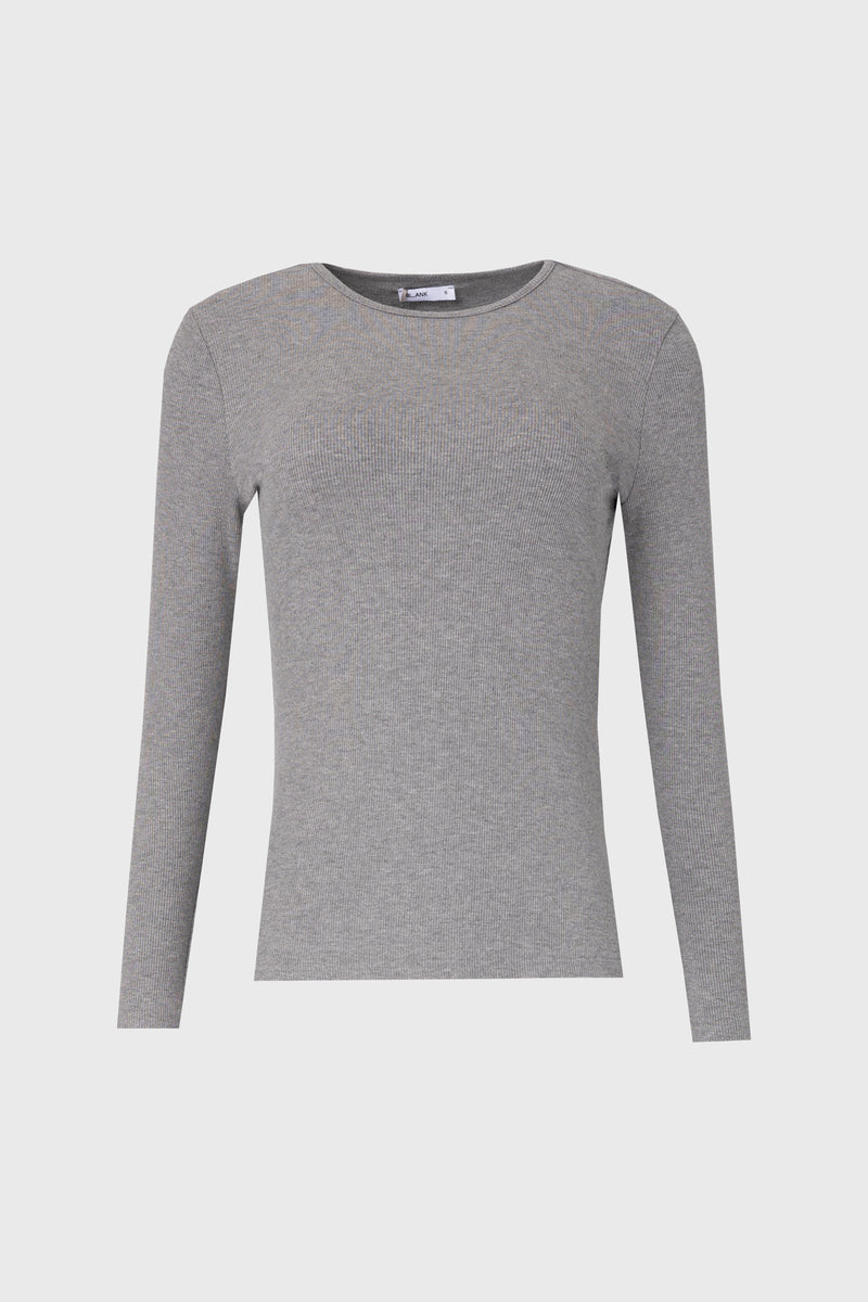 Grey Long Sleeve Ribbed Tee