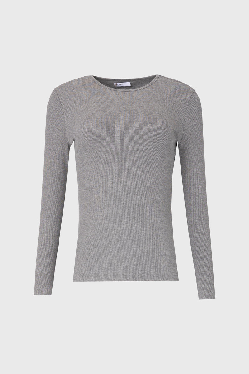Grey Long Sleeve Ribbed Tee BLANK Grey Long Sleeve Ribbed Tee BLANK