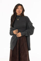 Grey Oversized Chunky Knit Hoodie Sweater