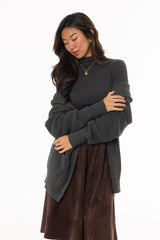 Grey Oversized Chunky Knit Hoodie Sweater