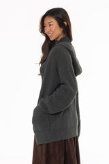 Grey Oversized Chunky Knit Hoodie Sweater
