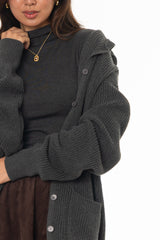 Grey Oversized Chunky Knit Hoodie Sweater
