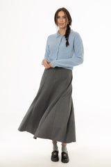 Grey Paneled Wool Feel Maxi Skirt