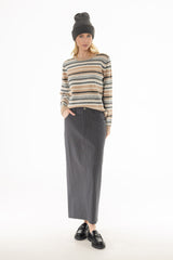 Grey Pinstripe Stretch Maxi Skirt