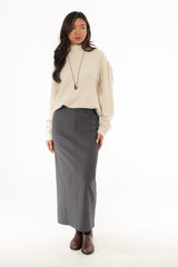 Grey Pinstripe Stretch Maxi Skirt