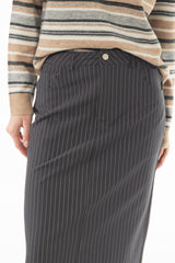 Grey Pinstripe Stretch Maxi Skirt