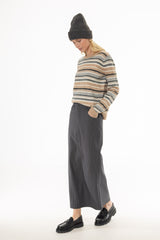 Grey Pinstripe Stretch Maxi Skirt