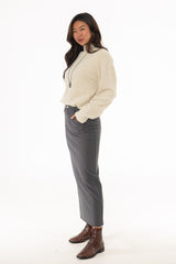 Grey Pinstripe Stretch Maxi Skirt