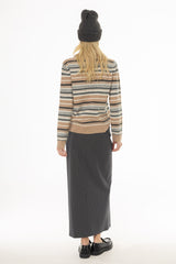 Grey Pinstripe Stretch Maxi Skirt