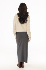 Grey Pinstripe Stretch Maxi Skirt