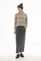 Grey Pinstripe Stretch Maxi Skirt