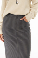 Grey Pinstripe Stretch Maxi Skirt