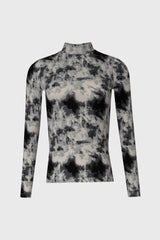 Grey Printed Mock Neck Top