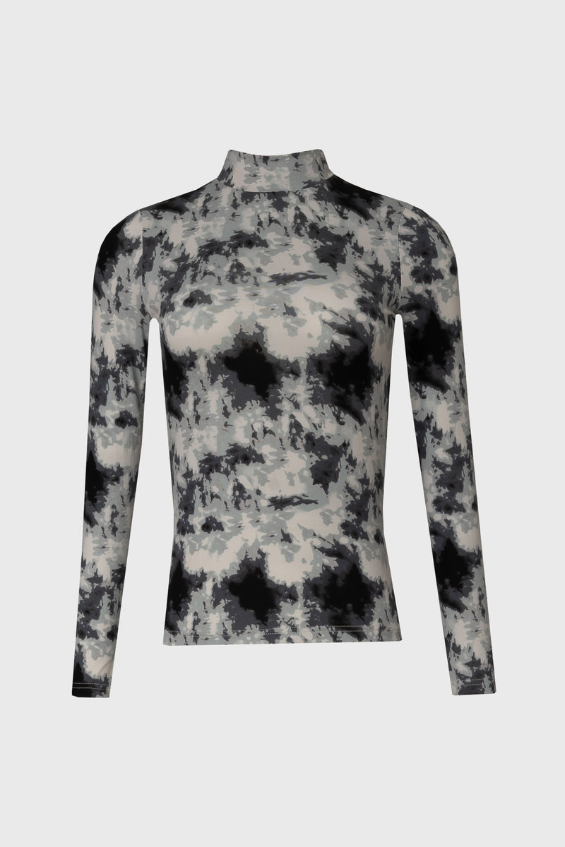 Grey Printed Mock Neck Top