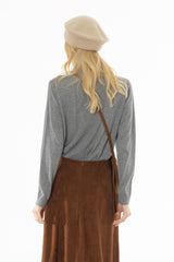 Grey Ribbed Combo Turtleneck Sweater