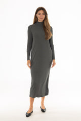 Grey Ribbed Turtleneck Basic Maxi