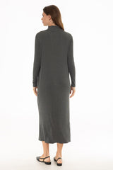 Grey Ribbed Turtleneck Basic Maxi