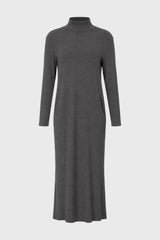 Grey Ribbed Turtleneck Basic Maxi