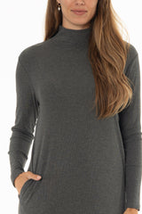 Grey Ribbed Turtleneck Basic Maxi