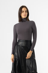 Grey Ribbed Turtleneck Top