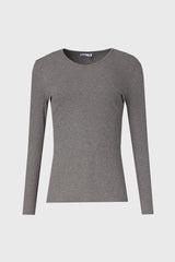 Grey Ribbed V Neck Long Sleeve T-Shirt