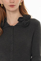 Grey Rose Collar Cardigan Top