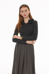 Grey Rose Collar Cardigan Top