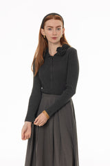 Grey Rose Collar Cardigan Top