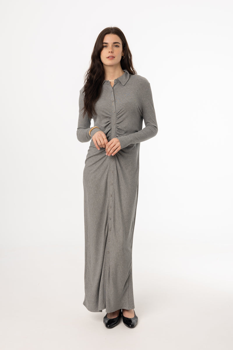 Grey Ruched Cardi Maxi Dress