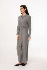 Grey Ruched Cardi Maxi Dress