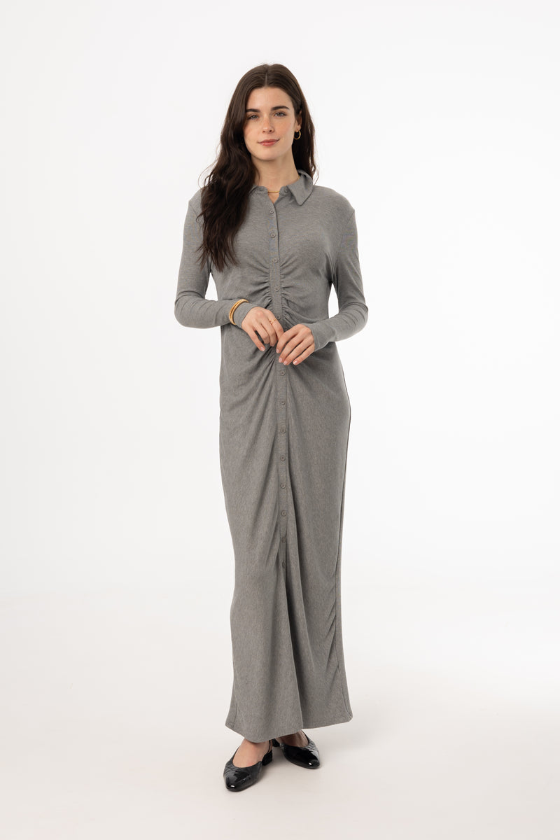 Grey Ruched Cardi Maxi Dress