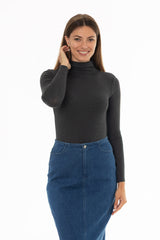 Grey Seamless Turtleneck Top