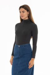 Grey Seamless Turtleneck Top