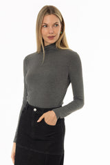 Grey Solid Turtleneck Top