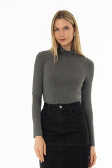 Grey Solid Turtleneck Top