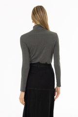 Grey Solid Turtleneck Top