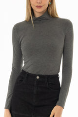 Grey Solid Turtleneck Top