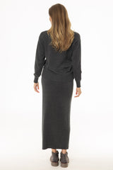 Grey Stitched Knit Maxi Skirt